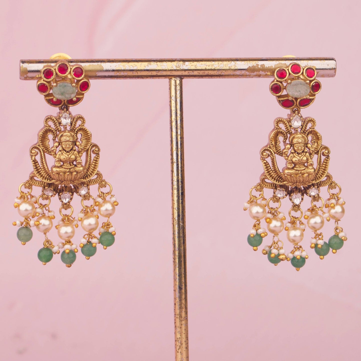 Traditional Beaded Choker Necklace Set With Lakshmi Devi Pendant