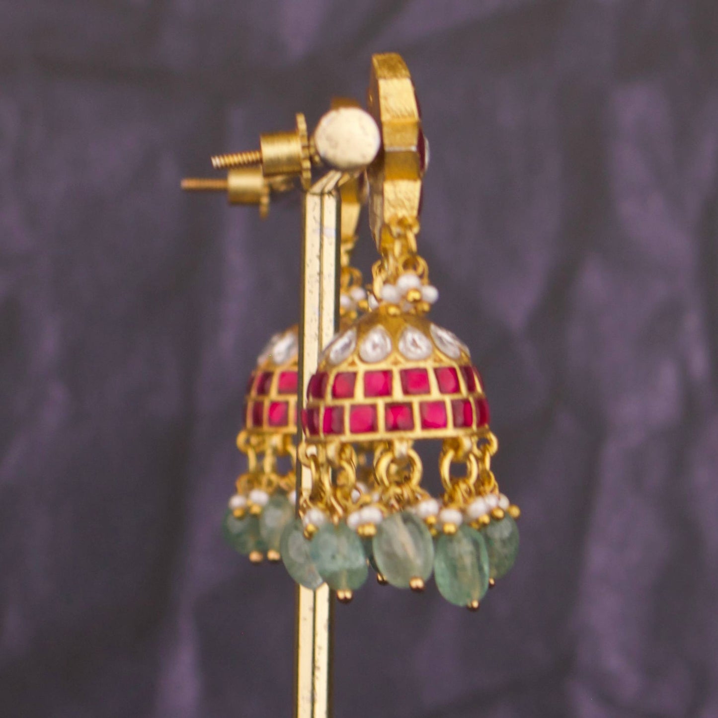 Radiant Floral Studded Jadau Kundan Jhumka Earrings