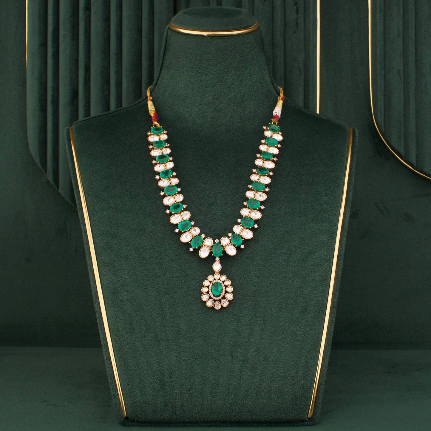 Victorian Finish Polki Short Necklace With Matching Earrings