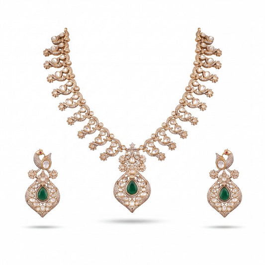 Regal Peacock Polki Necklace Set With Earrings