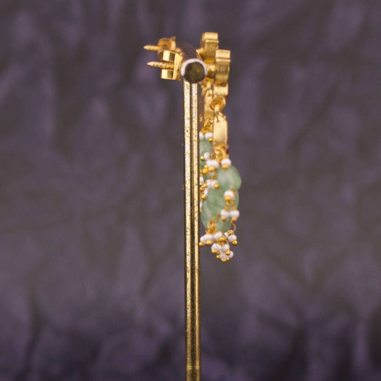 Classic Jadau Kundan Studded Chandbali Earrings With Hangings