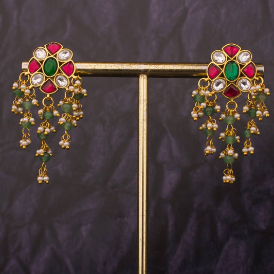 Trending Jadau Kundan Stud Earrings With Guttapusalu Hangings