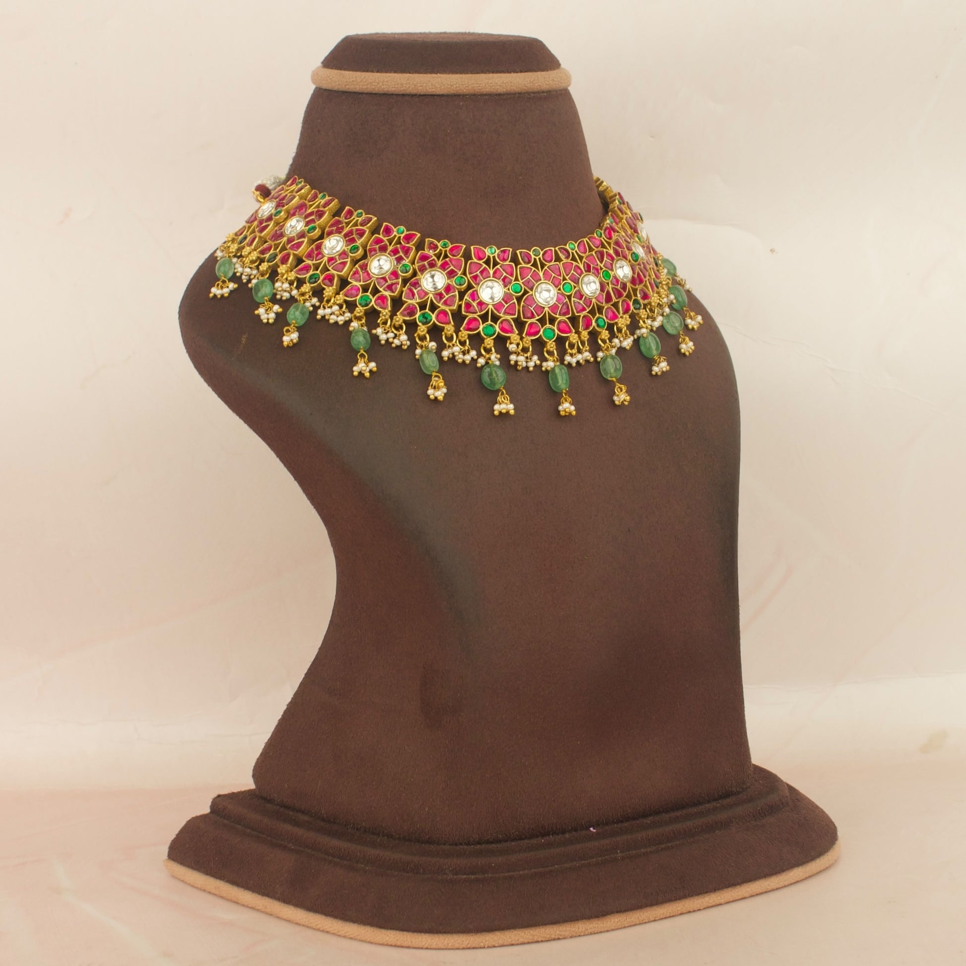 Refined Multi Colored Jadau Kundan Necklace With Matching Earrings