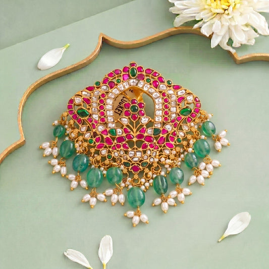 Classic Jadau Kundan Pendant With Intricate Floral Work