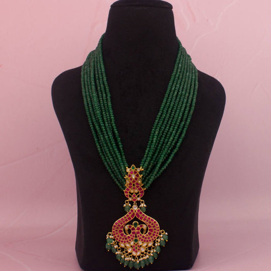 Jadau Kundan Green Beads Mala