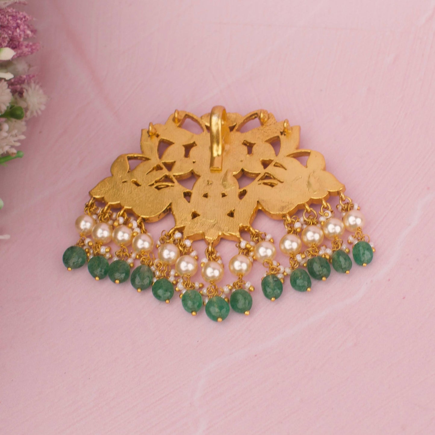 Stylish Jadau Kundan Locket With Pearl Hangings