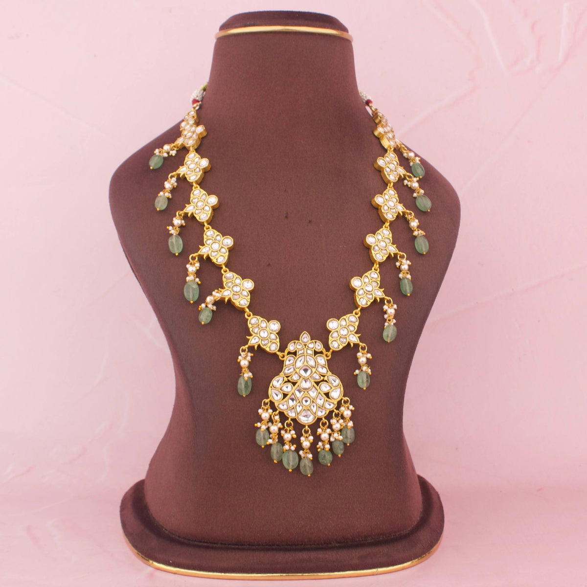 Designer 2-in-1 Jadau Kundan Necklace With Emerald Drops