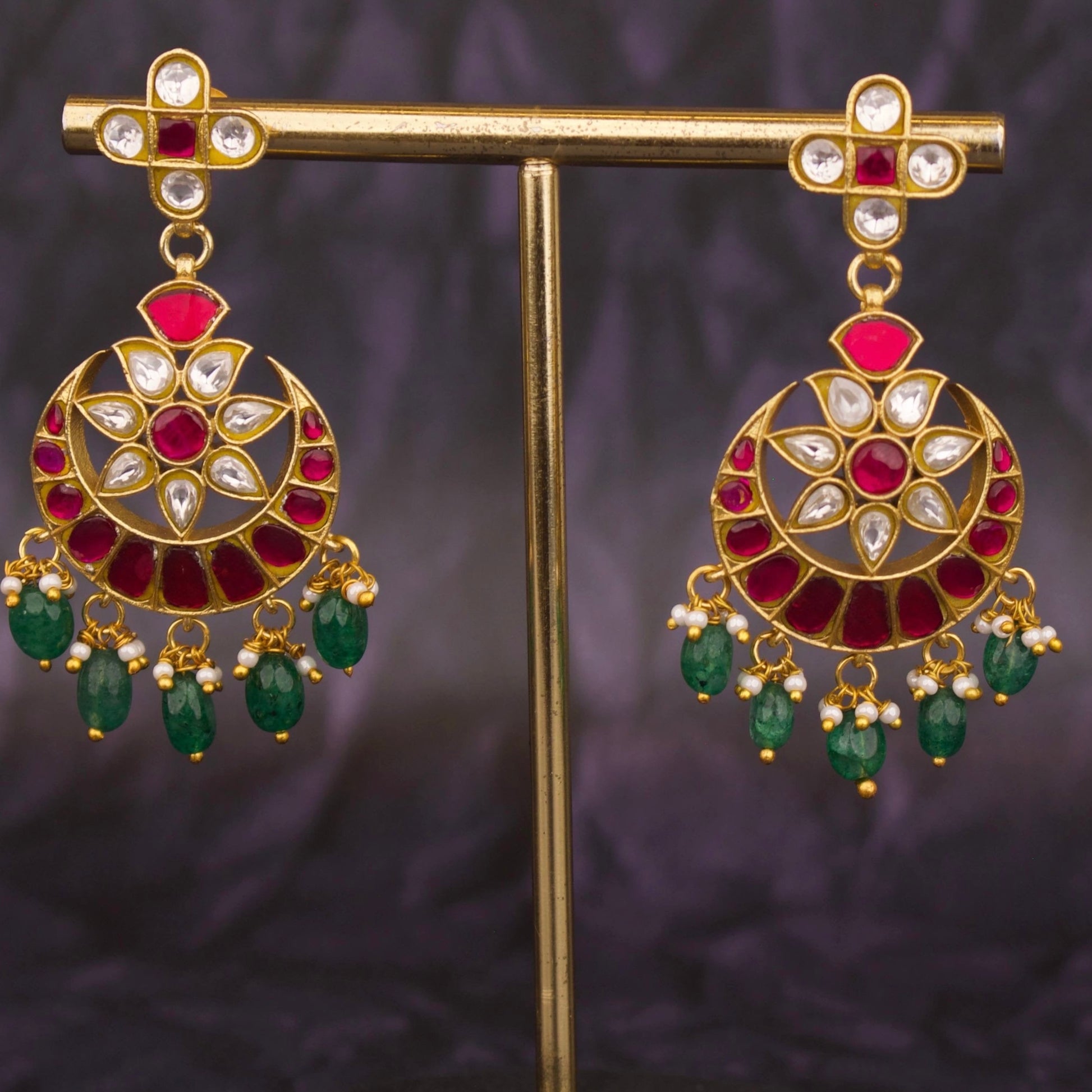 Floral Studded Jadau Kundan Chandbali Earrings