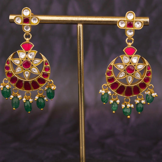 Floral Studded Jadau Kundan Chandbali Earrings
