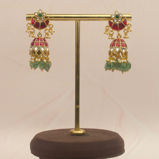 Chandbali Studded Jadau Kundan Jhumki Earrings