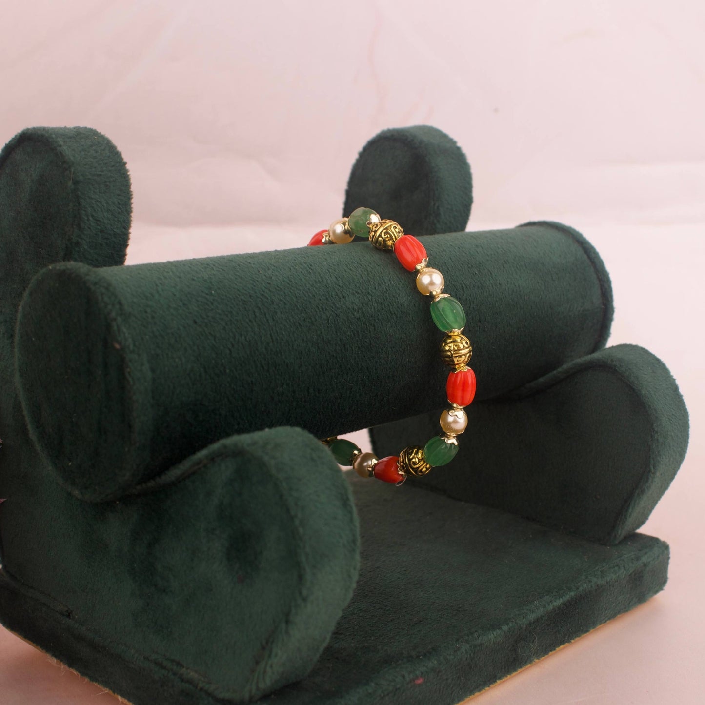 Graceful Multi Nakshi Ball,Coral Bead, Pearl & Beads Flexible Bracelet