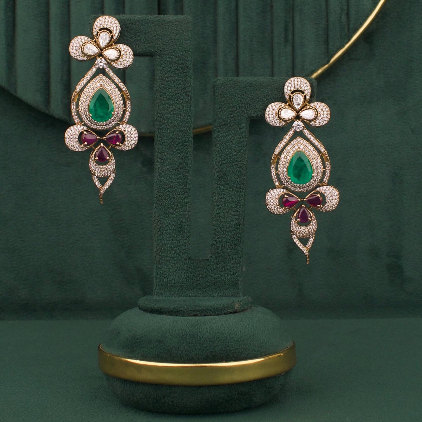 Royal Moissanite Polki Necklace Set In Victorian Finish