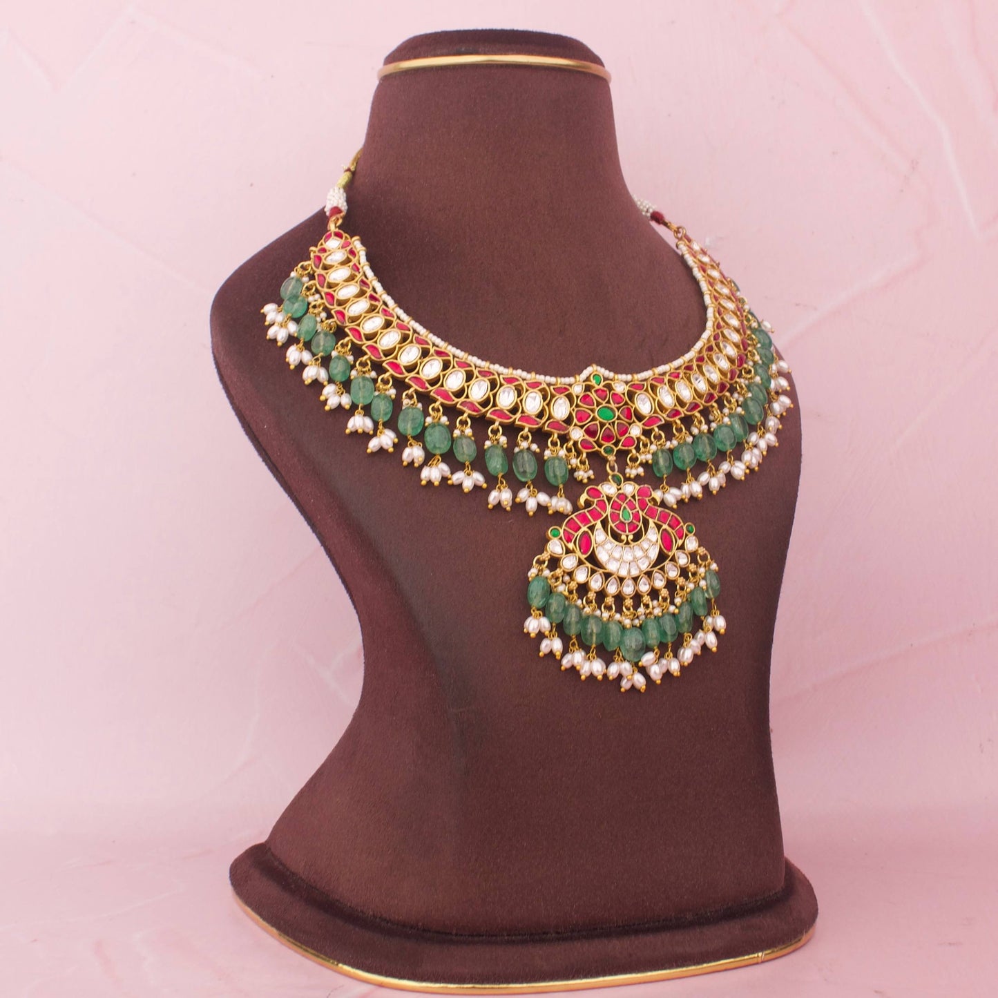 Radiant Jadau Kundan Necklace With Peacock Motif Pendant
