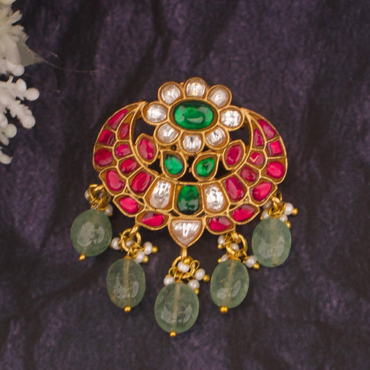 Cute Floral Chand Shaped Jadau Kundan Locket