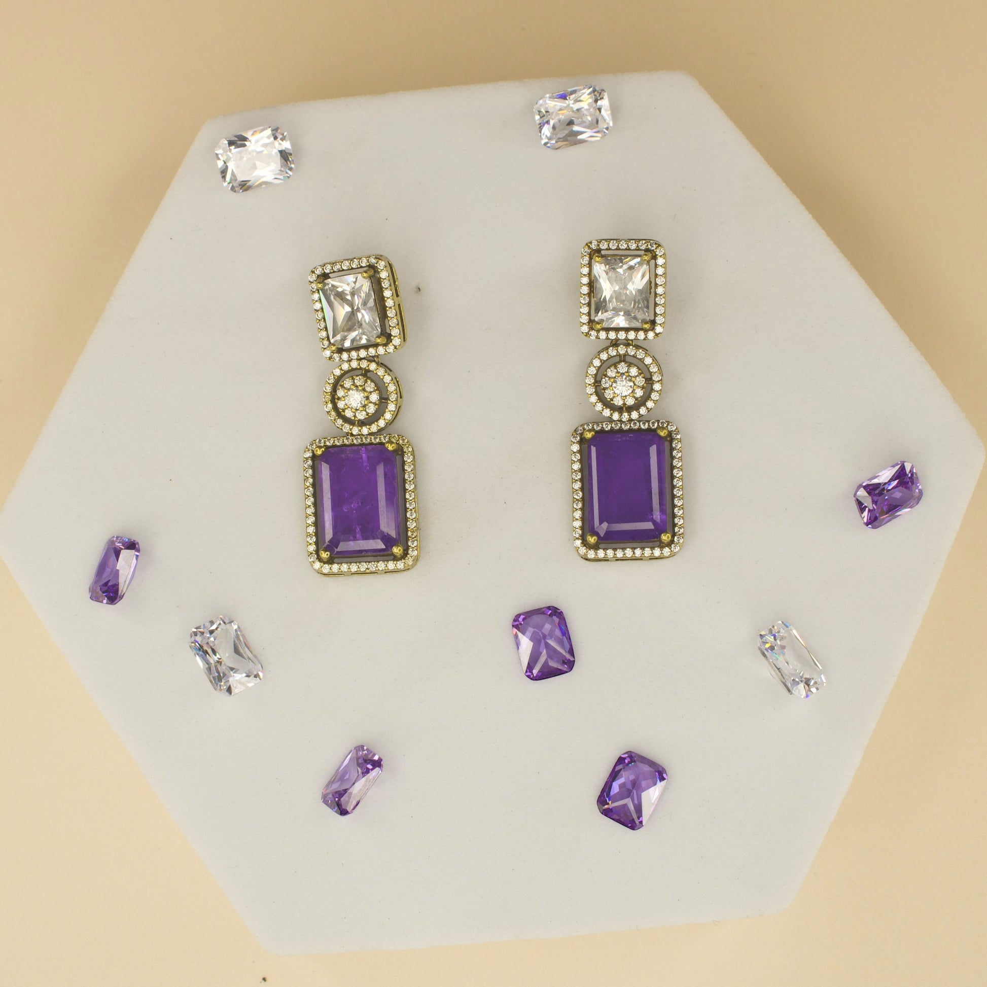 Exquisite Victorian Hanging Earrings covered with high quality victorian finish. available in Green & Purple