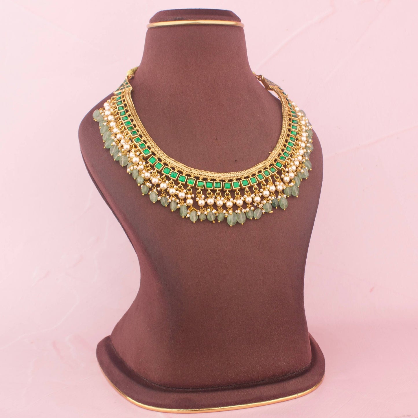 Reversible 2 in 1 Jadau Kundan Jalebi Necklace With Beads Hanging