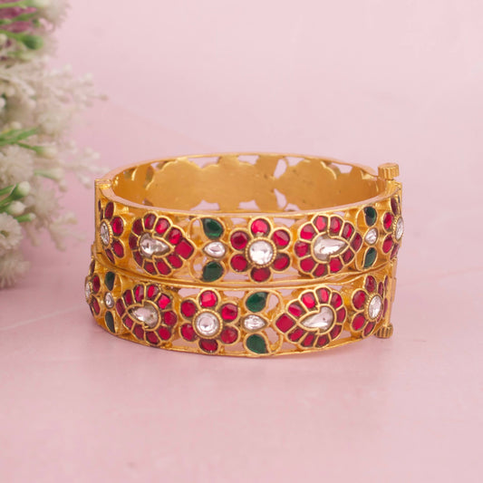 Designer Jadau Kundan Bangle With Floral Pattern