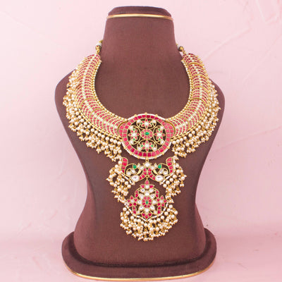 Traditional Jadau kundan Necklace With Guttapusalu Hangings