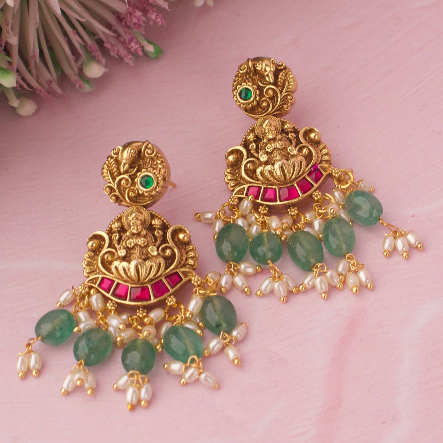 Traditional Long Jadau Kundan Haram Necklace With Emerald Beads