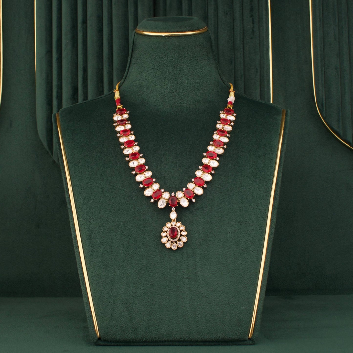 Victorian Finish Polki Short Necklace With Matching Earrings