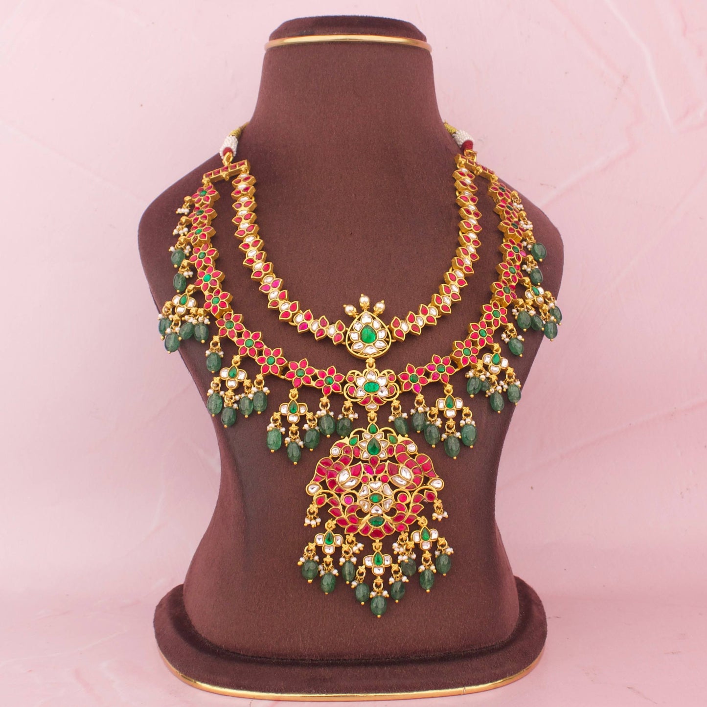 Unique Jadau Kundan Necklace With Peacock Design Pendant