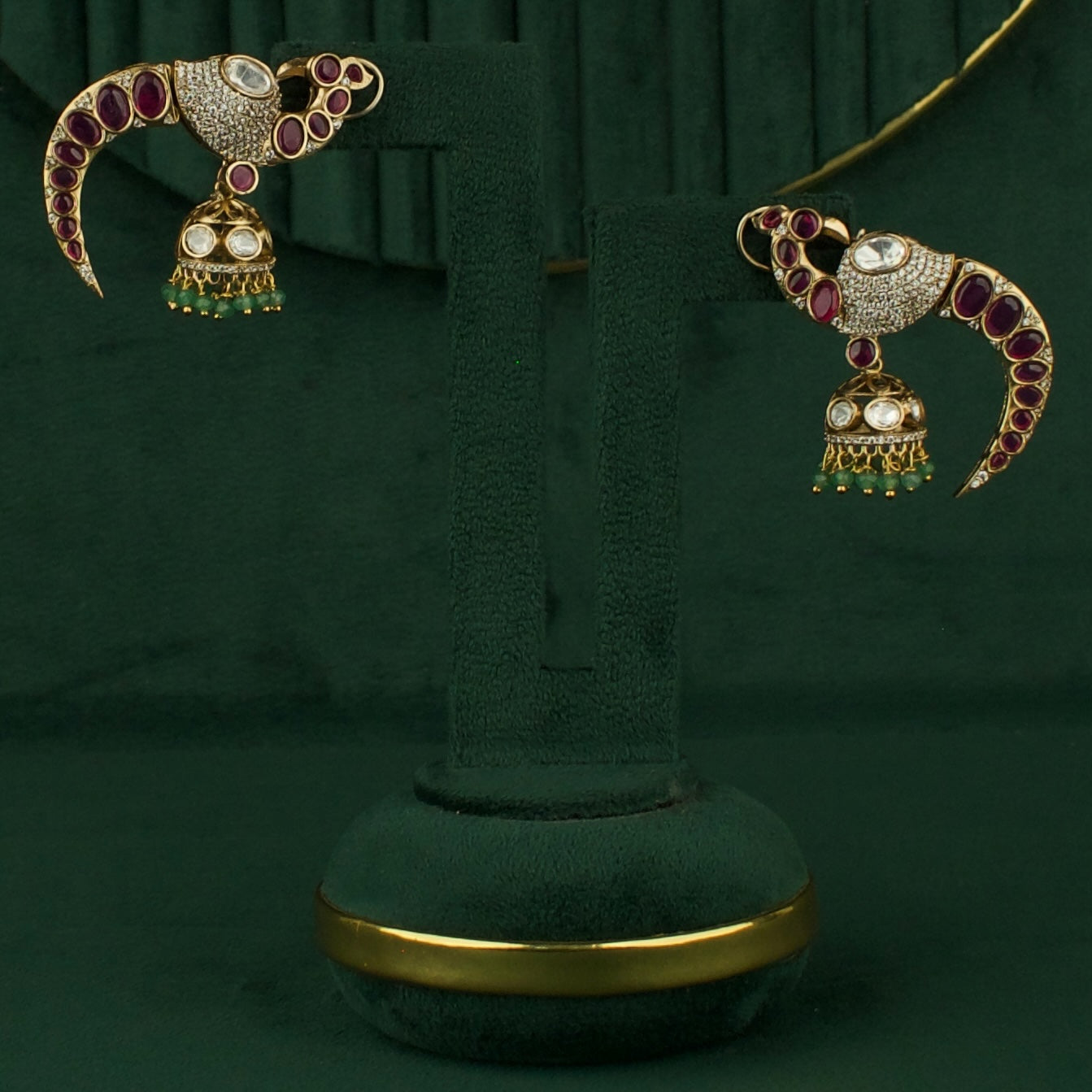 Traditional Peacock Design Polki Victorian Jhumki