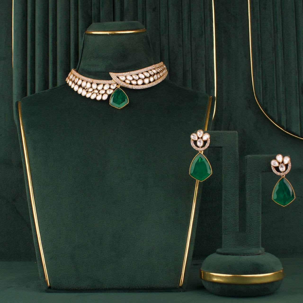 Sleek Moissanite Polki  Choker Set With Matching Earrings