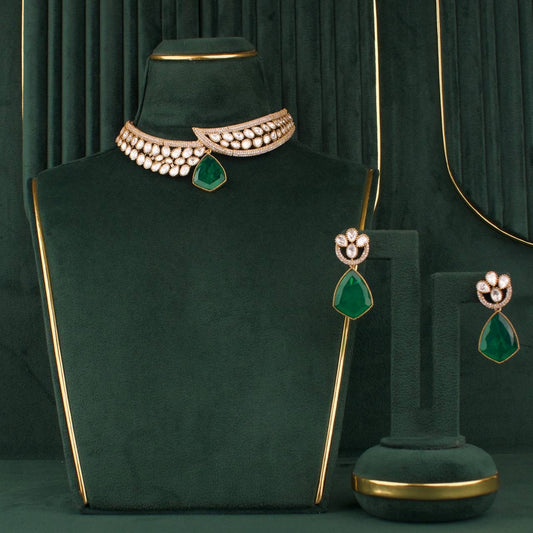 Sleek Moissanite Polki  Choker Set With Matching Earrings