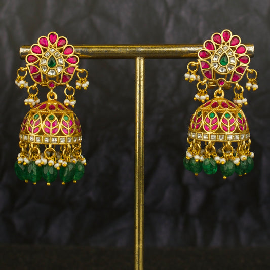 Floral Studded Bridal Jadau Kundan Jhumki Earrings