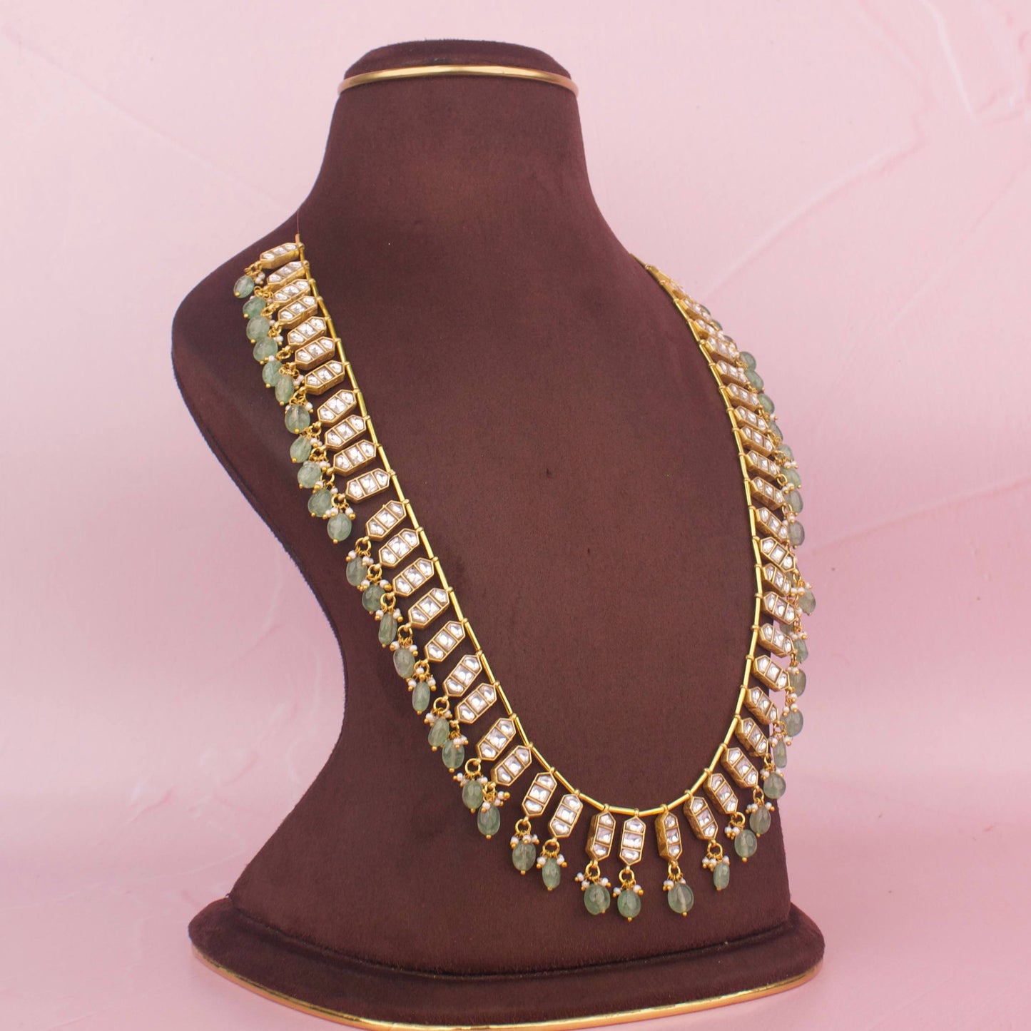Sleek Jadau Kundan Bits Chain Necklace With Beads Hangings