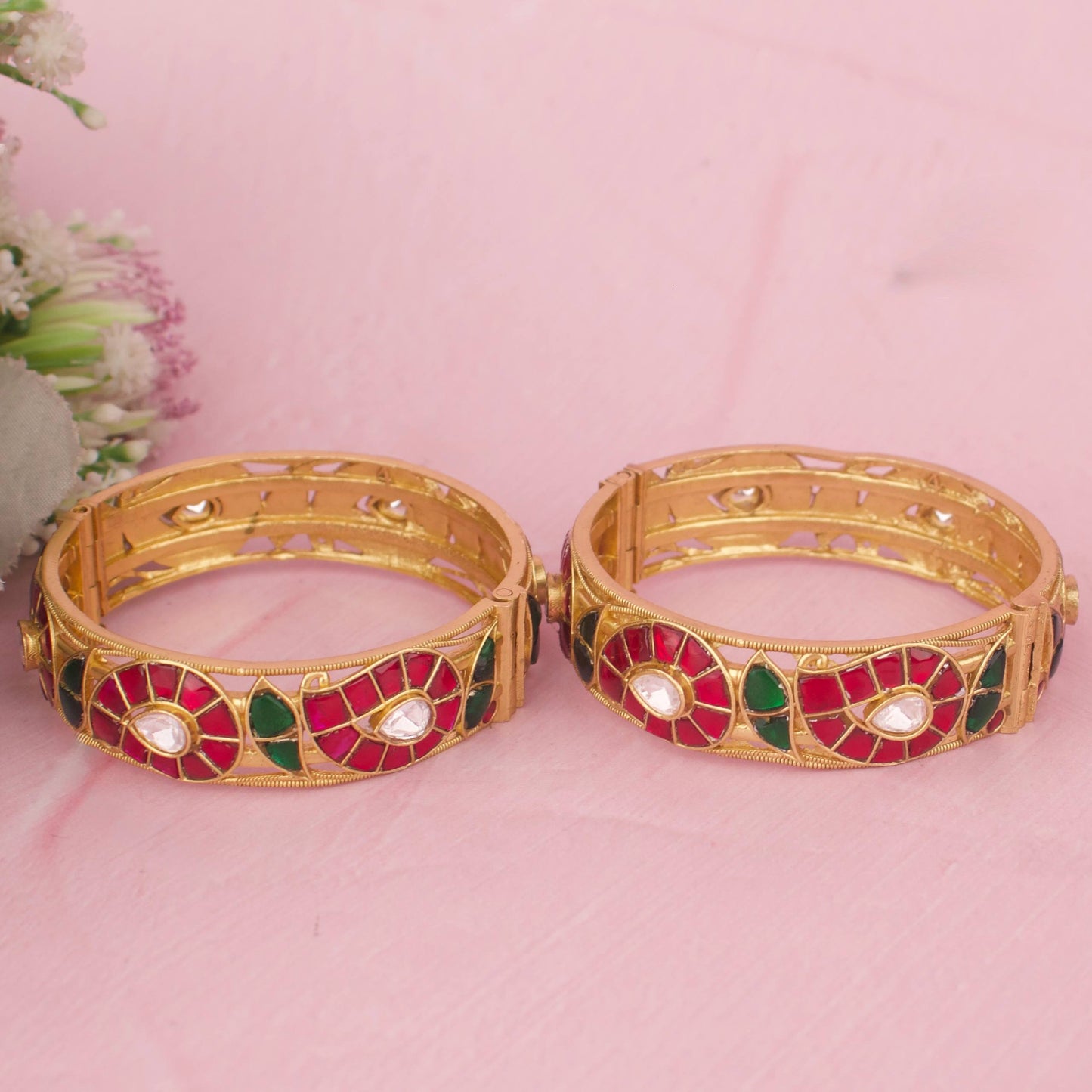 Designer Jadau Kundan Bangles With Mango Design