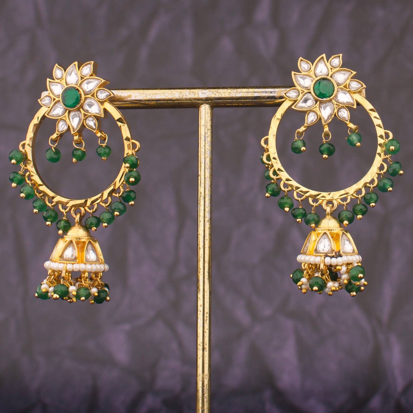 Light Weighted Jadau Kundan Chandbali Earrings