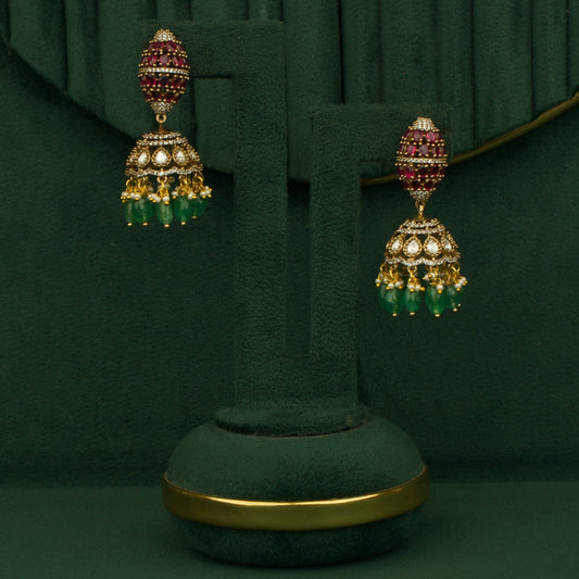 Classic Victorian Stone Studded Jhumki Earrings