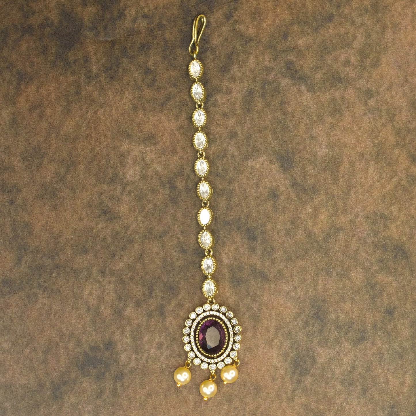 Regal Victorian Pearl and Garnet Necklace Set with Maang tikka