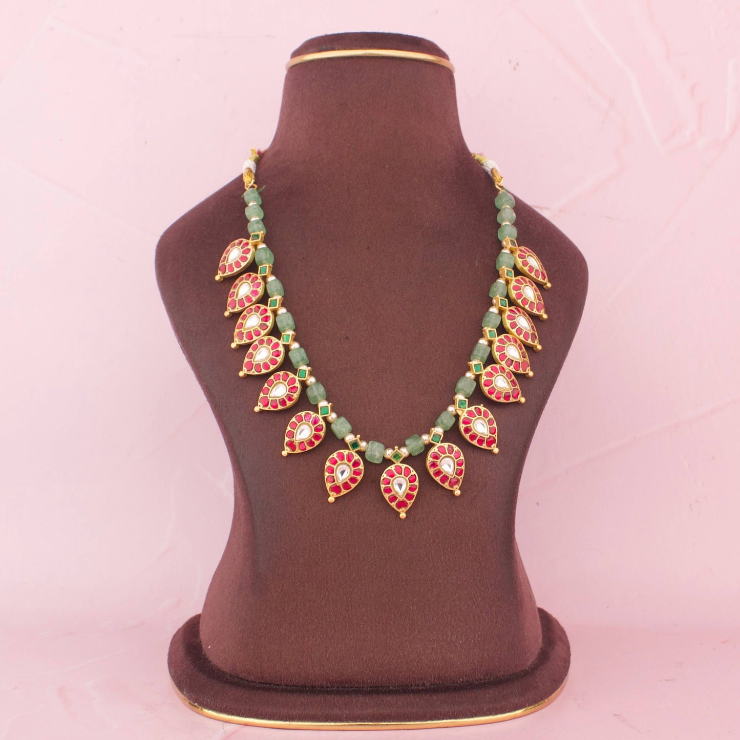 Stylish Green Beads Necklace With Traditional Mango Drops