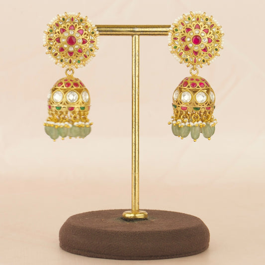 Grand Floral Studded Jadau Kundan Jhumki
