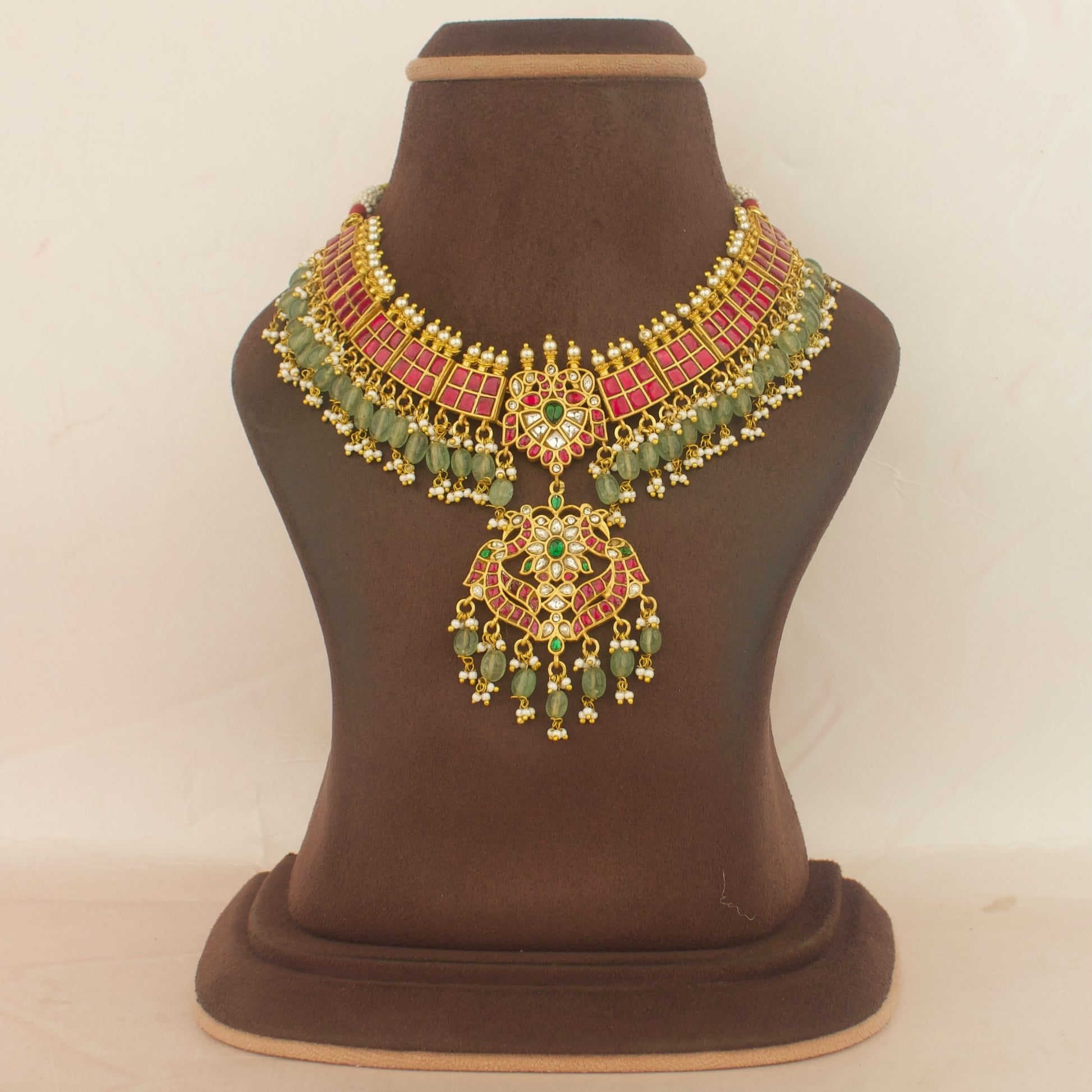 Trending Peacock Design Jadau Kundan Necklace with Beads Hanging