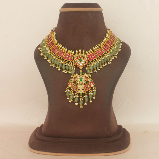 Trending Peacock Design Jadau Kundan Necklace with Beads Hanging