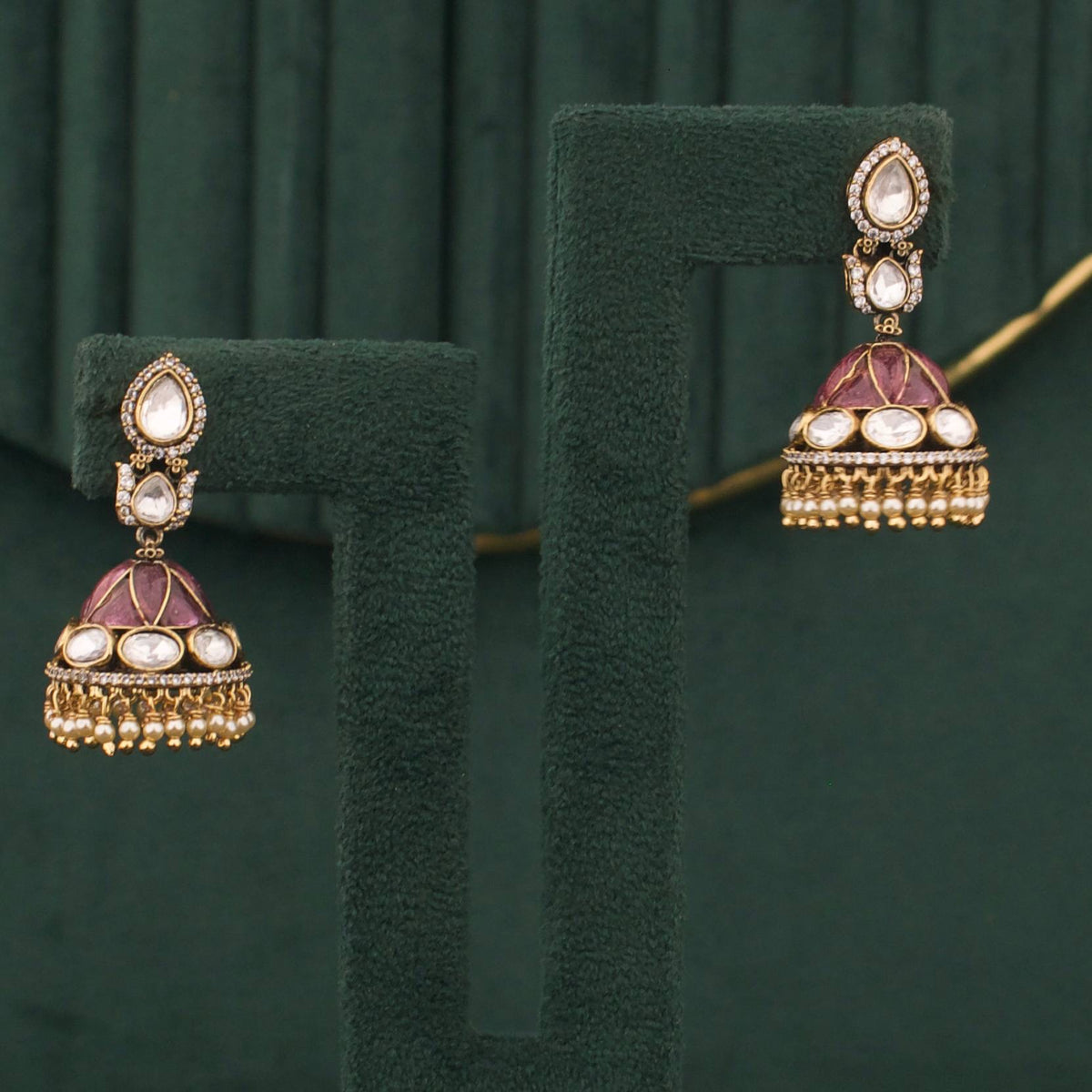 Minimal Victorian Polki Jhumki Earrings With Hangings