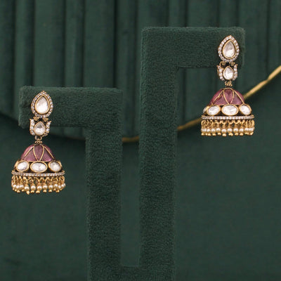 Minimal Victorian Polki Jhumki Earrings With Hangings