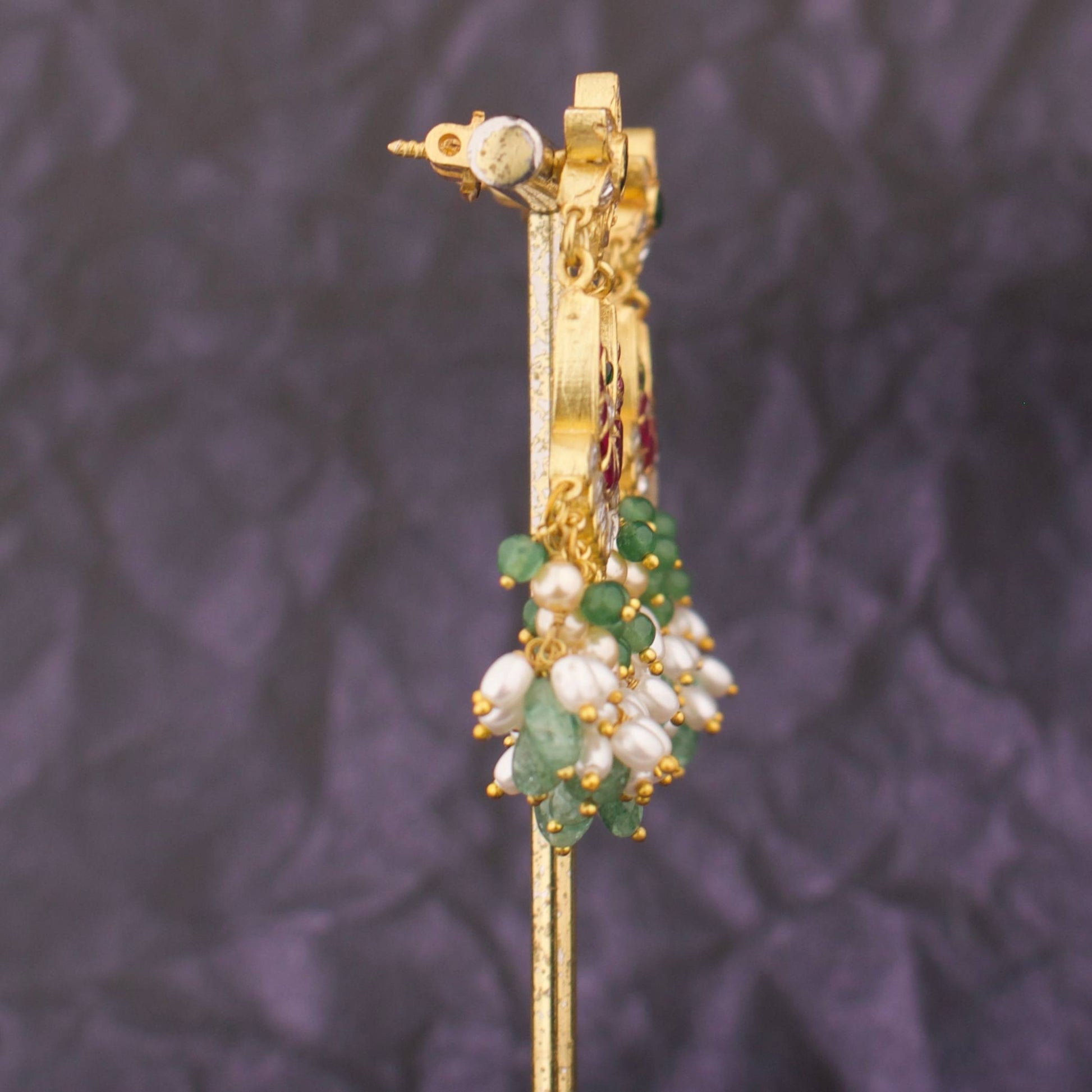 Floral Studded Jadau Kundan Guttapusalu Chandbali Earrings - Alternate View 1