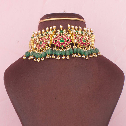 Heritage Jadau Kundan Statement Choker With Emerald Drops