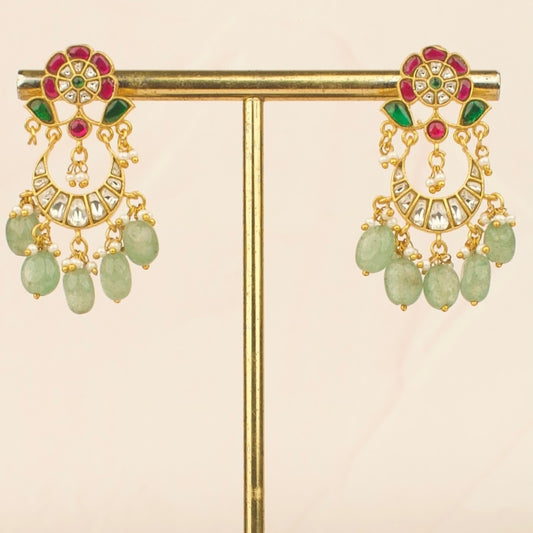 Floral Jadau Kundan Chandbali Earrings