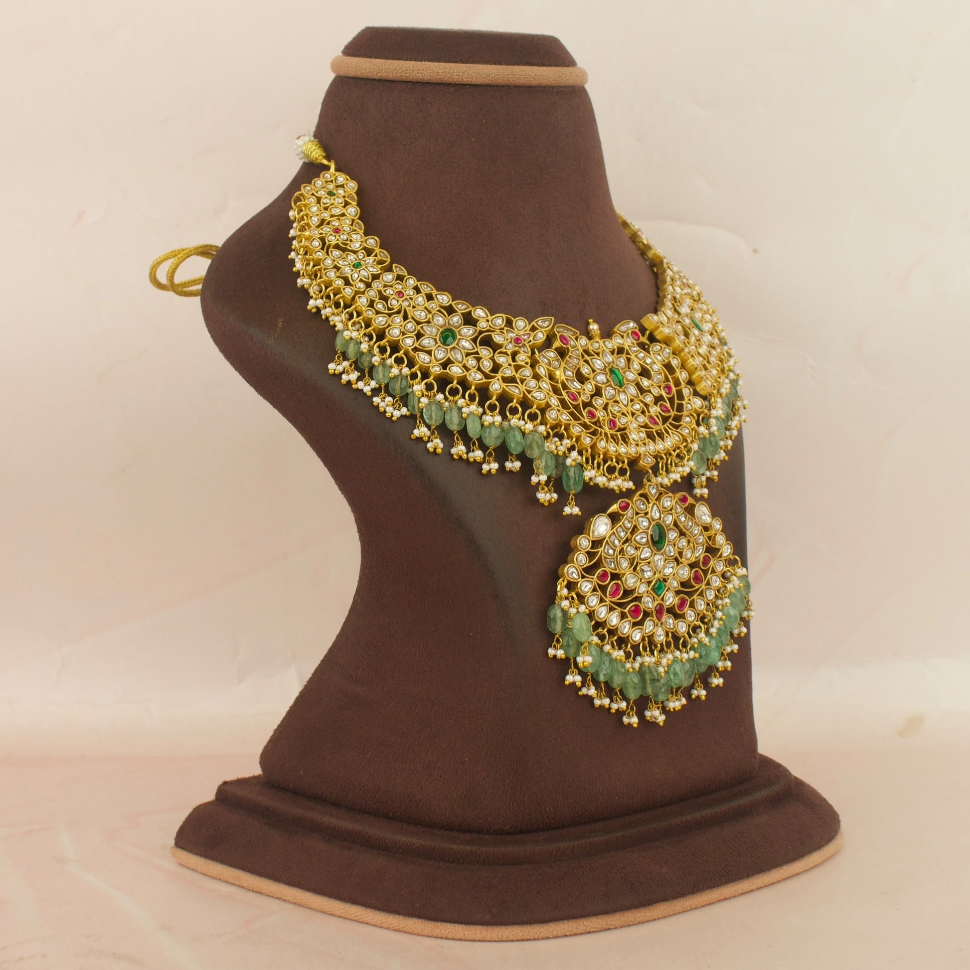 Opulent Gold Inspired Jadau Kundan Short Necklace With Beads Hangings