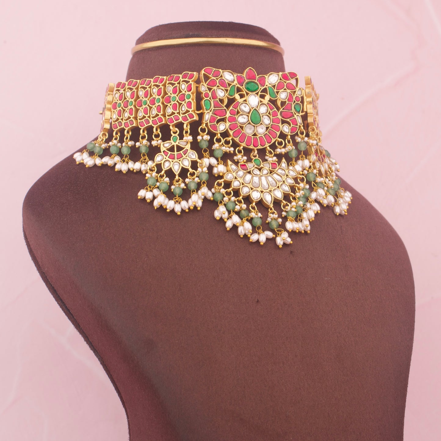 Royal Jadau Kundan Choker With Rice Pearls
