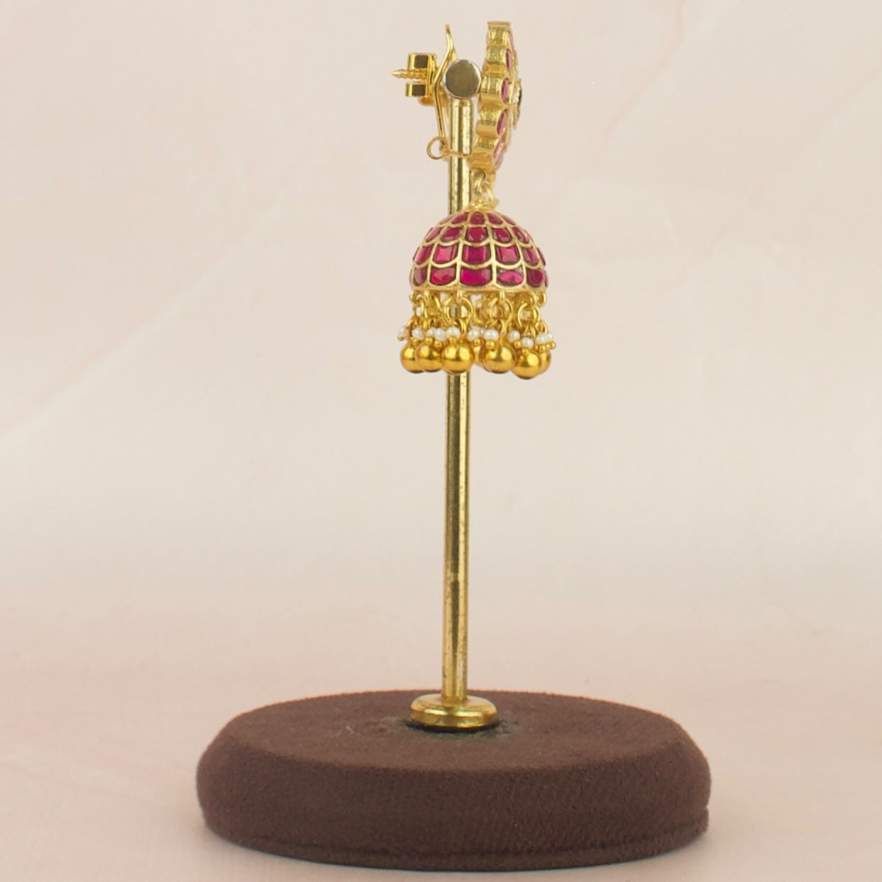 Floral Design Jadau Kundan Jhumki with Golden beads