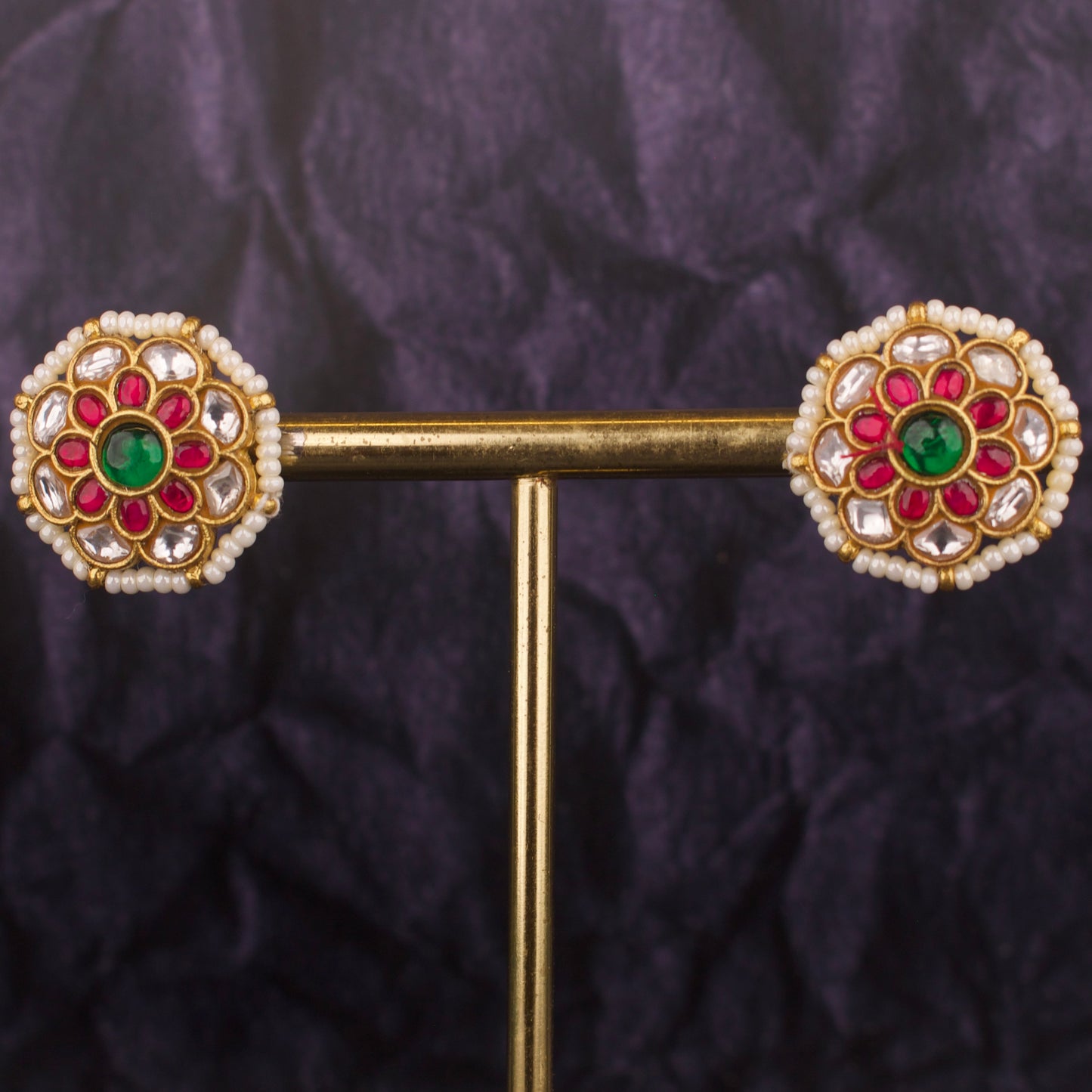 Exquisite Jadau Kundan Flower Design Studs Earrings - DULHAN JEWELS