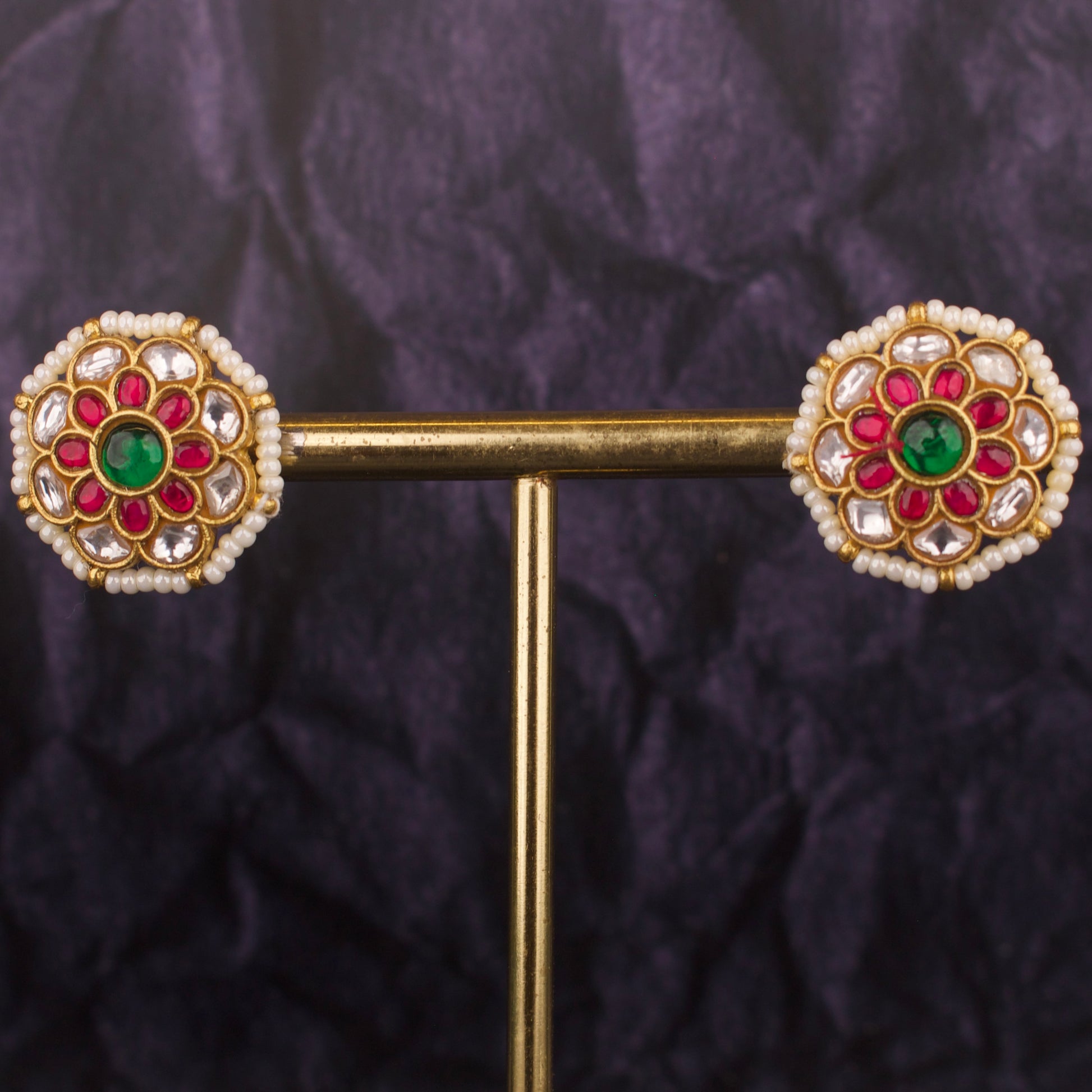 Exquisite Jadau Kundan Flower Design Studs Earrings - DULHAN JEWELS