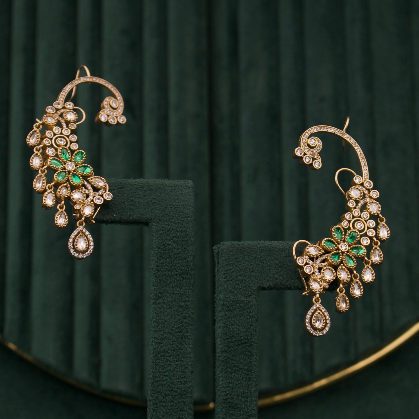 Elegant Victorian Earcuff With Peacock Floral Design