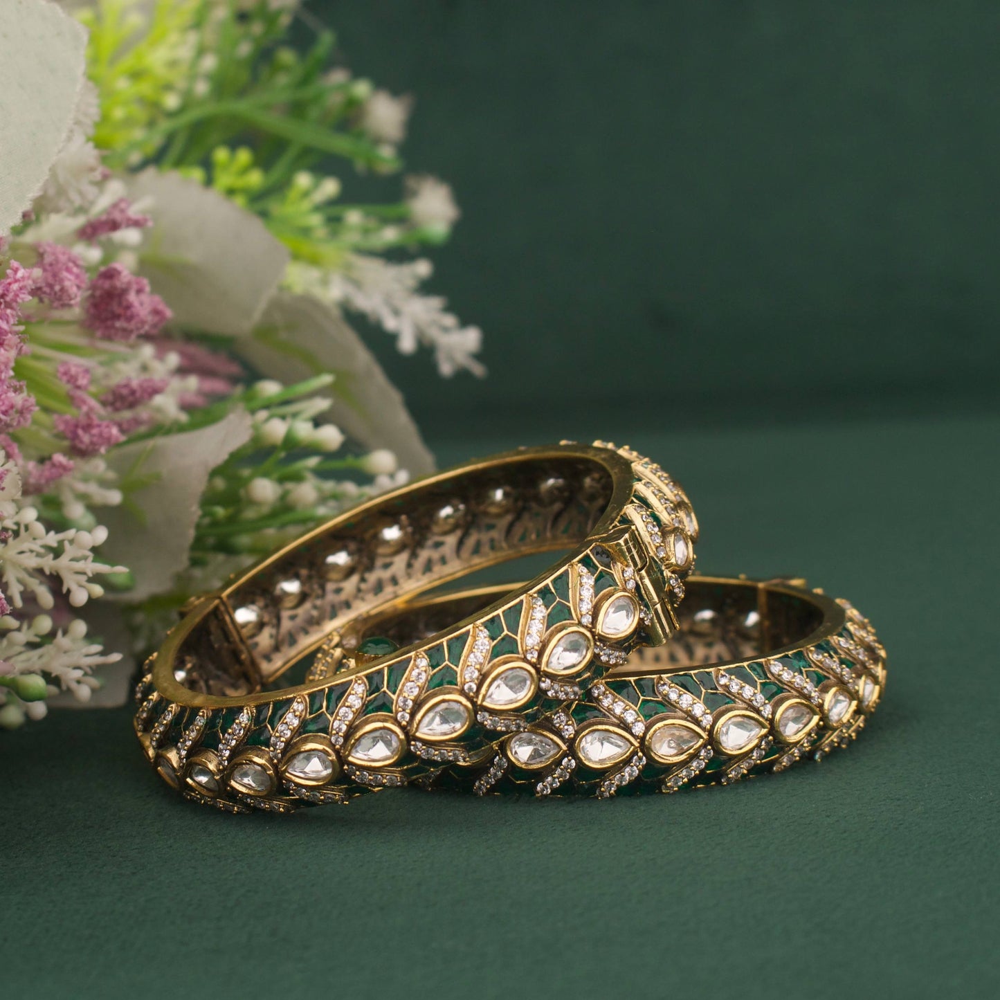 Backing & Workmanship Detail of Traditional Fusion Kundan & Polki Victorian Bangles | Dulhan Jewels